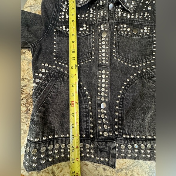 Aqua Luxe SM metal studded denim jean jacket handpainted horse native American - Picture 8 of 11